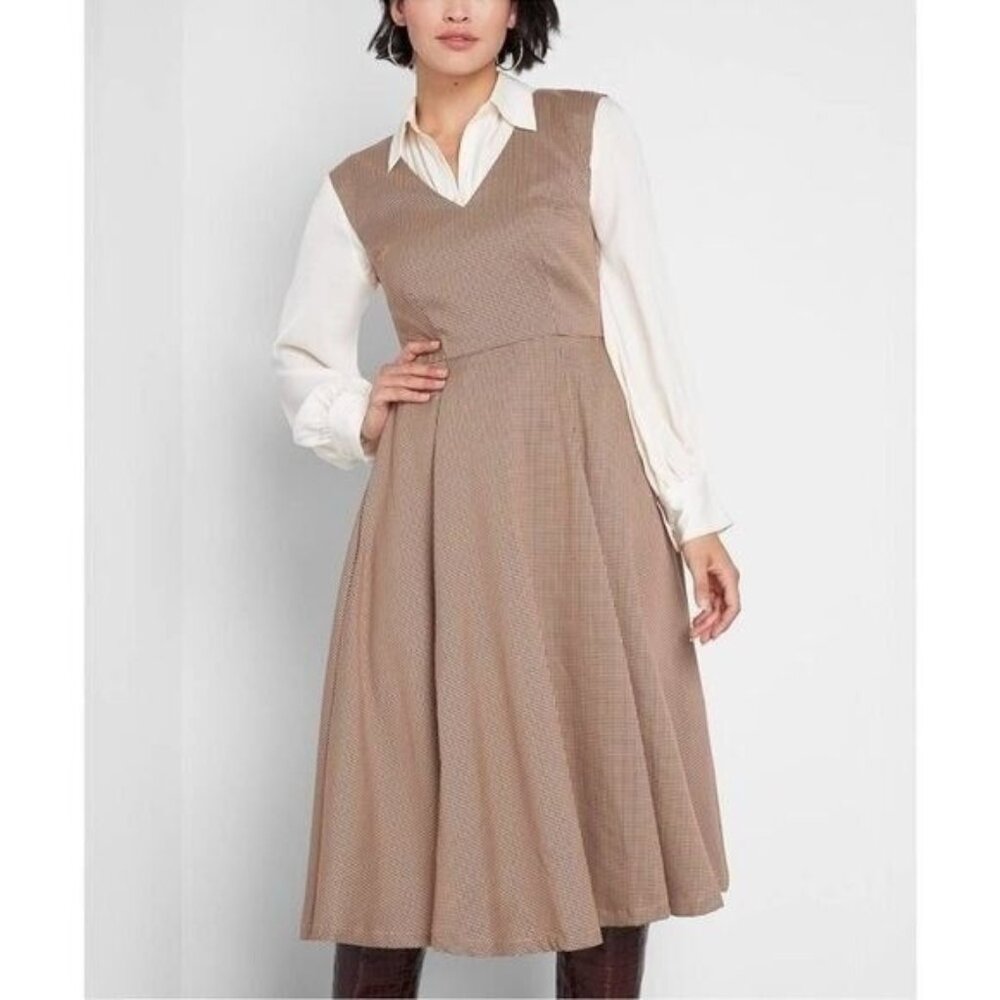 NWT ModCloth Decision Maker Brown Herringbone Dress Size 10